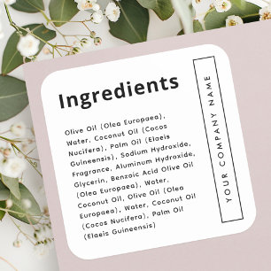 White or any color trendy ingredient list product square sticker