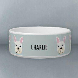 White or Cream French Bulldog Name Bowl