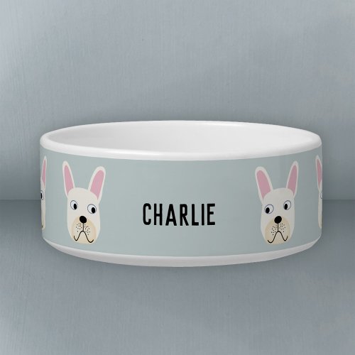 White or Cream French Bulldog Name Bowl