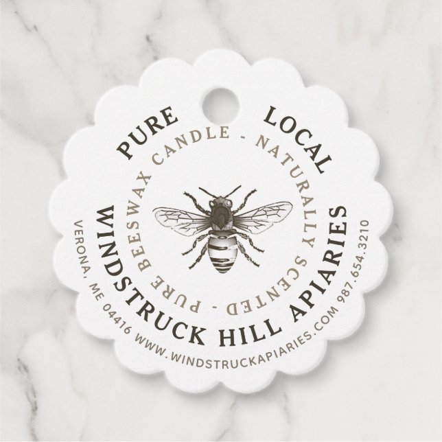 White or Kraft Scallop BEESWAX CANDLE Tag (Front)