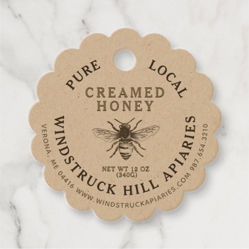 White or Kraft Scalloped Creamed Honey Bee Tag 