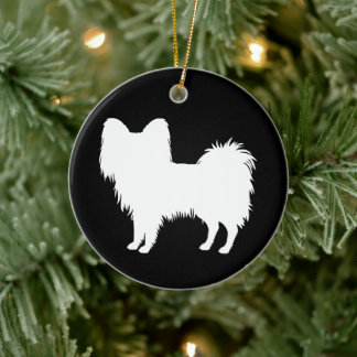 White (Or Other Color) Papillon Dog Silhouette Ceramic Ornament