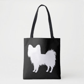 White (Or Other Color) Papillon Dog Silhouette Tote Bag