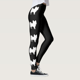 White (Or Other Color) Papillon Dog Silhouettes Leggings
