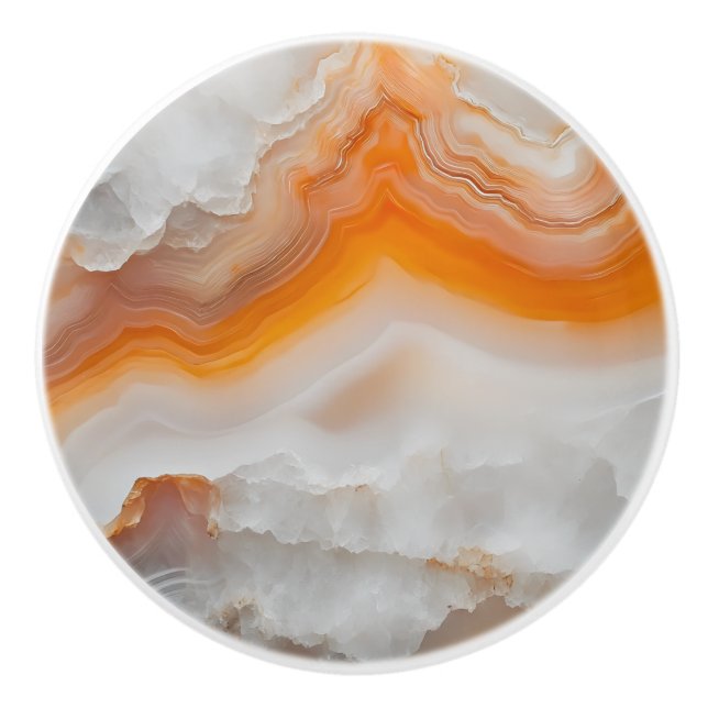 White Orange Agate Pattern Ceramic Knob (Front)
