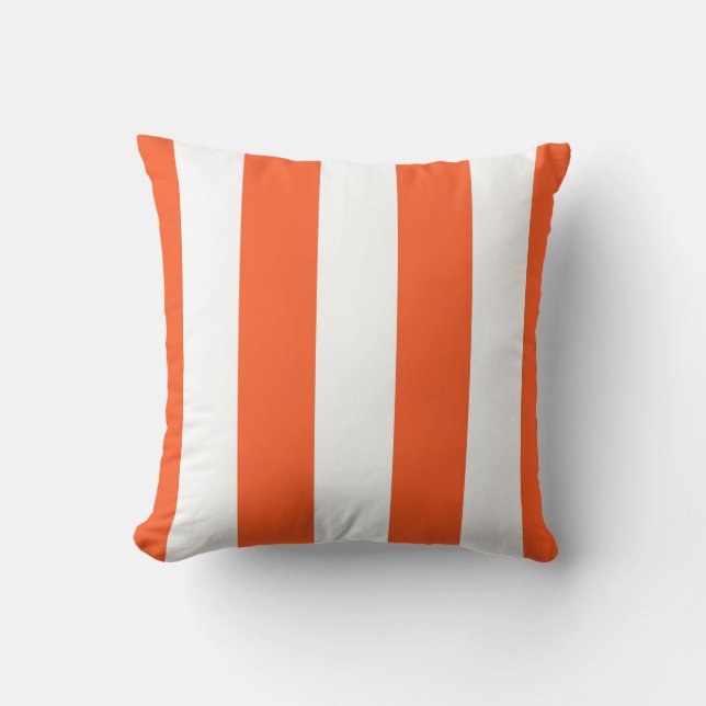 White & Orange Awnings Striped Decorative  Throw Pillow (Front)