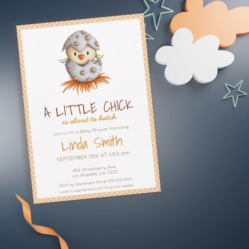 White Orange Baby Bird Nest Neutral Baby Shower Invitation