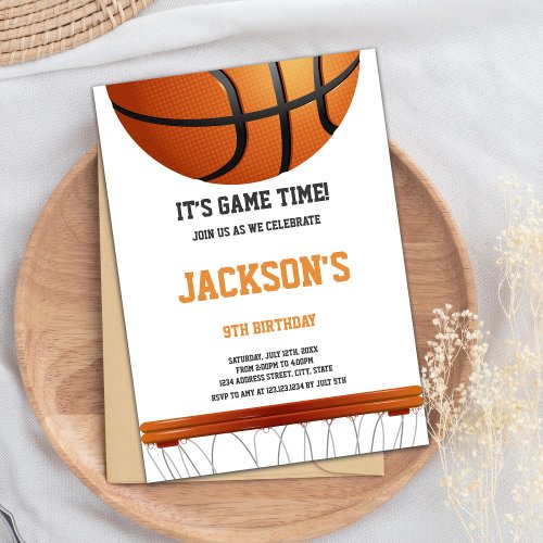 White Orange Basketball Invitations