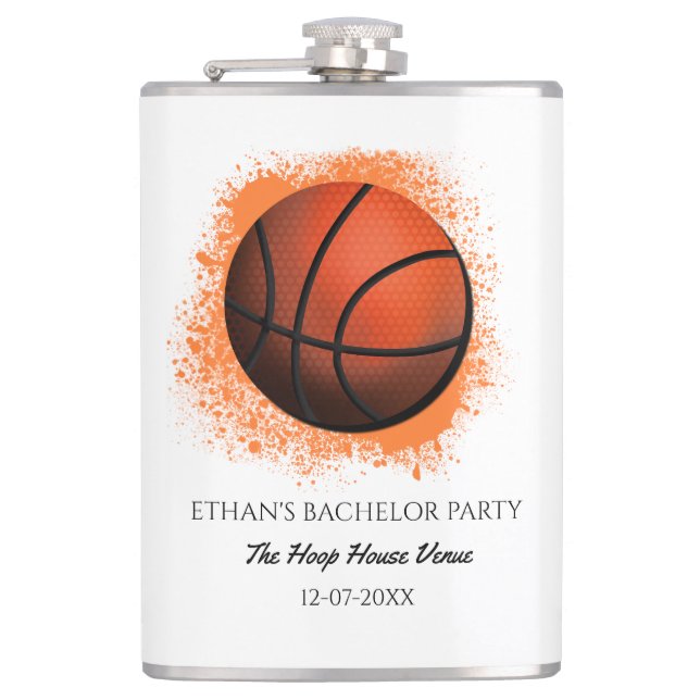 White Orange Basketball themed party weekend Flask (Front)
