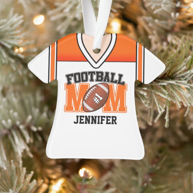 White/Orange/Black Football Mom Jersey Ornament (Tree)