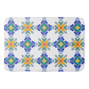 White orange blue green mosaic tile pattern bath mat