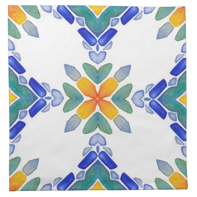 White orange blue green mosaic tile pattern cloth napkin (Front)