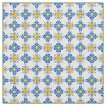 White orange blue green mosaic tile pattern fabric