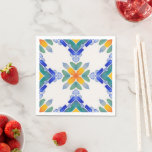 White orange blue green mosaic tile pattern napkins