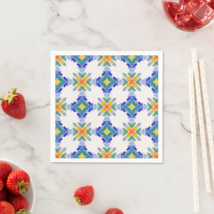 White orange blue green mosaic tile pattern napkins