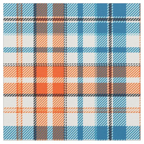 White Orange Blue Plaid Tartan Design Fabric