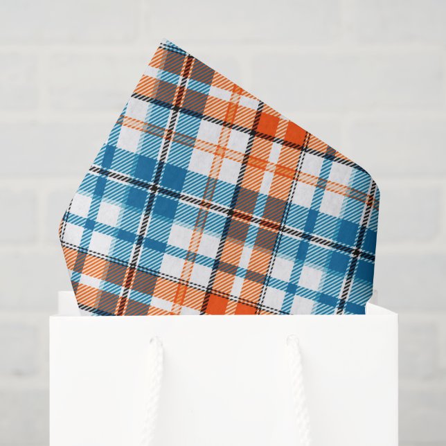 White Orange Blue Plaid Tartan Design  Tissue Paper (Gift Bag)