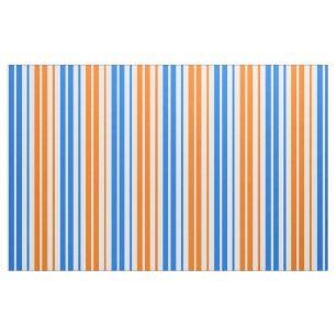 White Orange Blue Vertical Stripes Design   Fabric