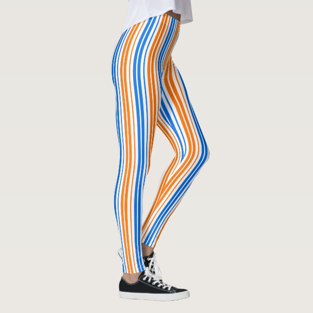 White Orange Blue Vertical Stripes Design   Leggings (Right)