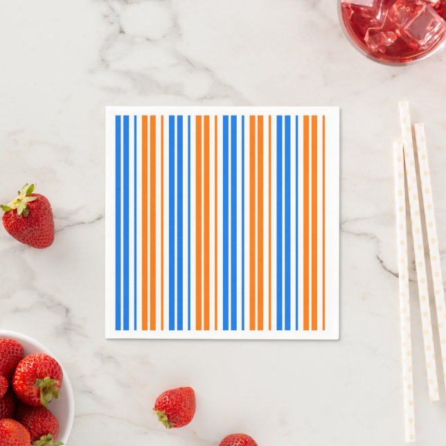 White Orange Blue Vertical Stripes Design   Napkins (Insitu)