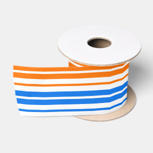 White Orange Blue Vertical Stripes Design   Satin Ribbon