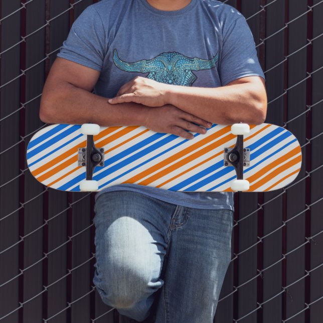 White Orange Blue Vertical Stripes Design   Skateboard (Outdoor 3)