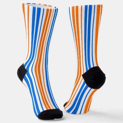 White Orange Blue Vertical Stripes Design Socks