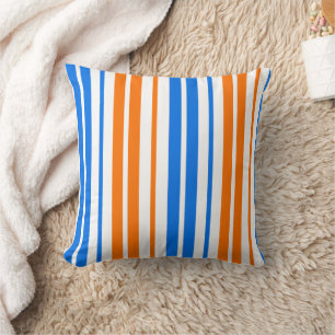 White Orange Blue Vertical Stripes Design Throw Pillow