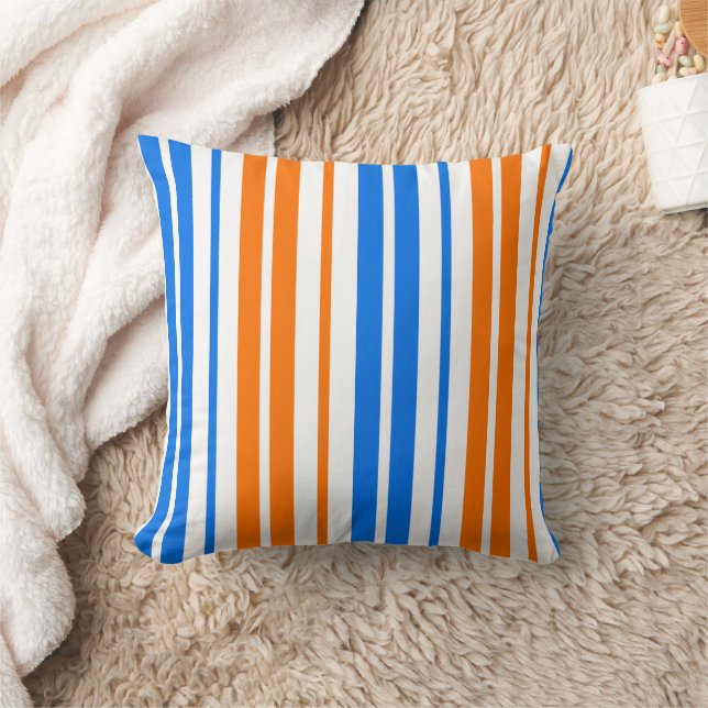 White Orange Blue Vertical Stripes Design   Throw Pillow (Blanket)