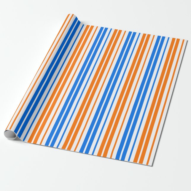 White Orange Blue Vertical Stripes Design   Wrapping Paper (Unrolled)