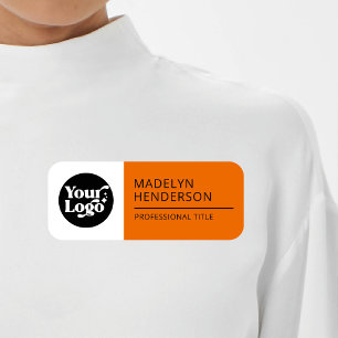 White Orange Business Logo Employee Magnetic Name Tag