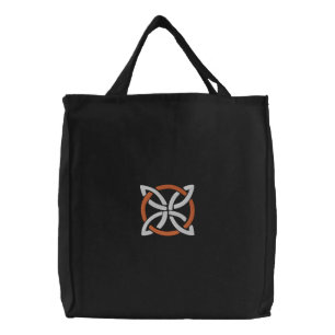 White & Orange Celtic Irish Knotwork Design 3 Embroidered Tote Bag