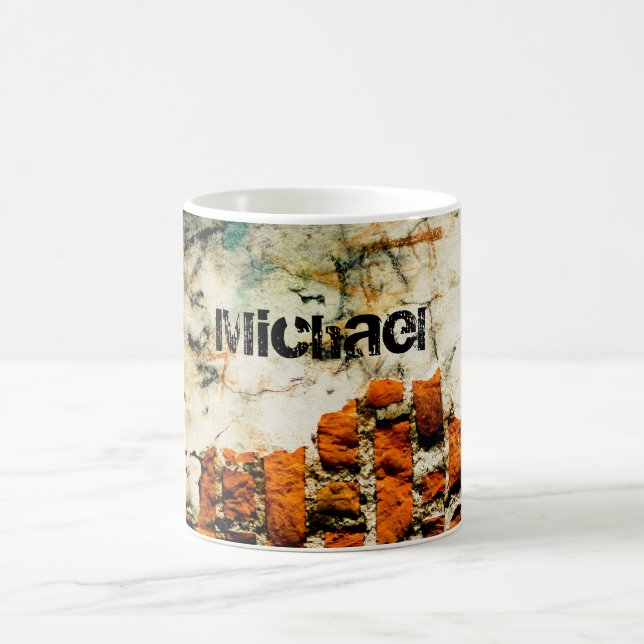 White orange Cool old brick wall grafiti Your name Coffee Mug (Center)
