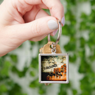 White orange Cool old brick wall grafiti Your name Keychain