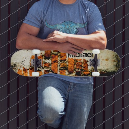 White orange Cool old brick wall grafiti Your name Skateboard Deck