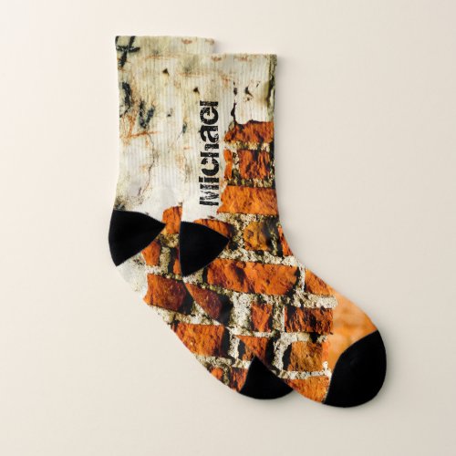 White orange Cool old brick wall grafiti Your name Socks