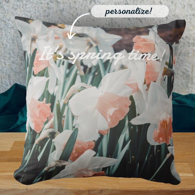 White Orange Daffodils in the Spring Garden Throw Pillow (Creator Uploaded)