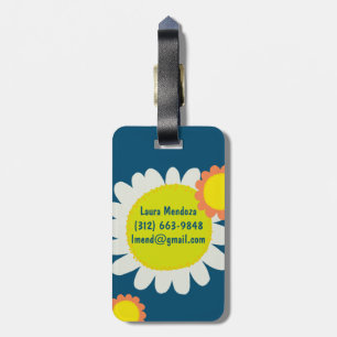White Orange Daisy Flower CUSTOMIZED INITIALS Luggage Tag