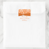 White, Orange Damask Wedding Favor Sticker (Bag)
