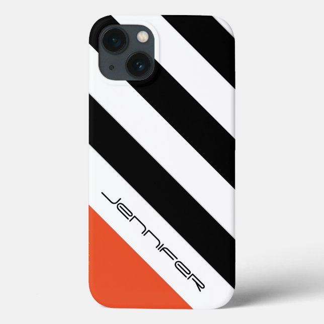 White, Orange Diagonal Stripe, Name, Case-Mate iPhone Case (Back)