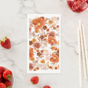 White Orange Floral Abundance Bouquet Wedding Paper Guest Towels