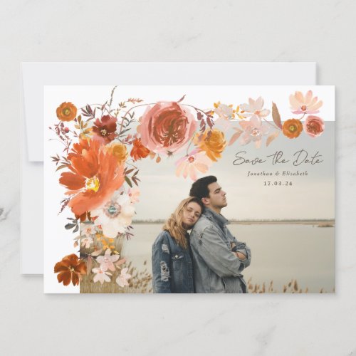 White Orange Floral Frame Bouquet Wedding Photo Save The Date