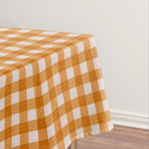 White &amp; Orange Gingham Pattern | Cotton Checkered Tablecloth