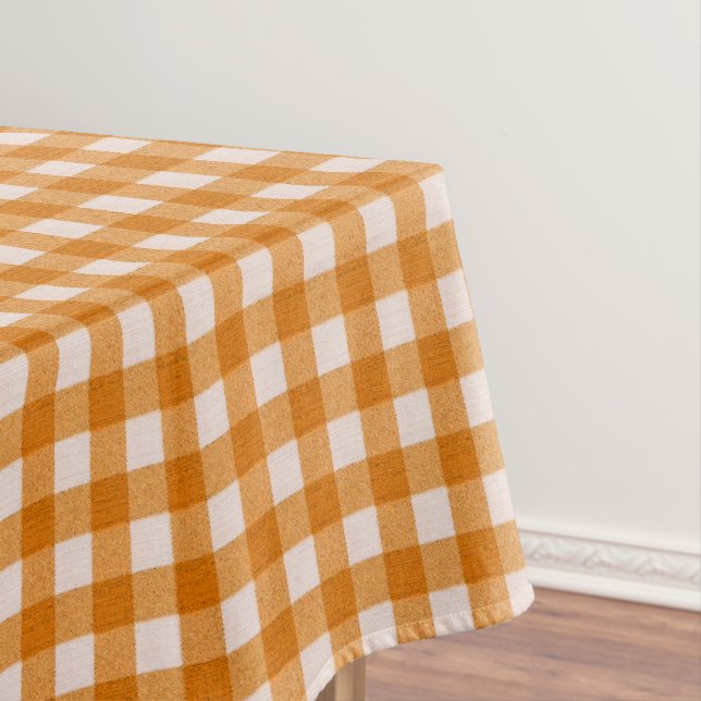 White & Orange Gingham Pattern | Cotton Checkered Tablecloth (In Situ)