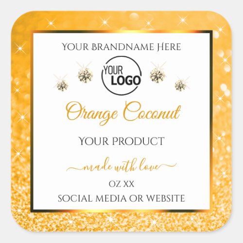 White Orange Glitter Product Labels Logo Diamonds