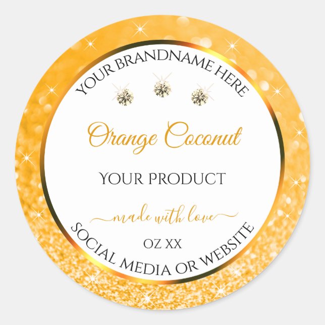 White Orange Glitter Stars Product Packaging Label (Front)