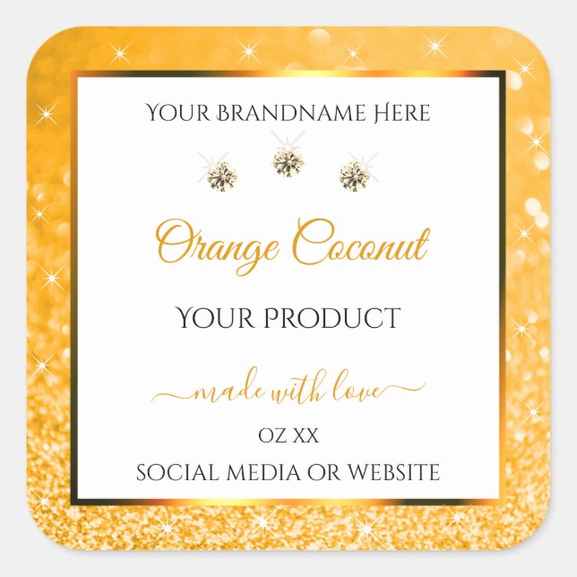 White Orange Glitter Stars Product Packaging Label (Front)