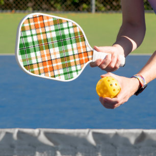 White Orange Green Plaid Tartan Design  Pickleball Paddle