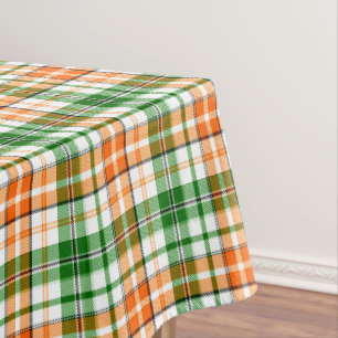 White Orange Green Plaid Tartan Design Tablecloth