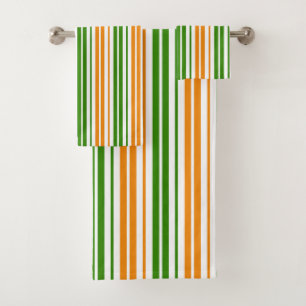 White Orange Green Vertical Stripes Design   Bath Towel Set